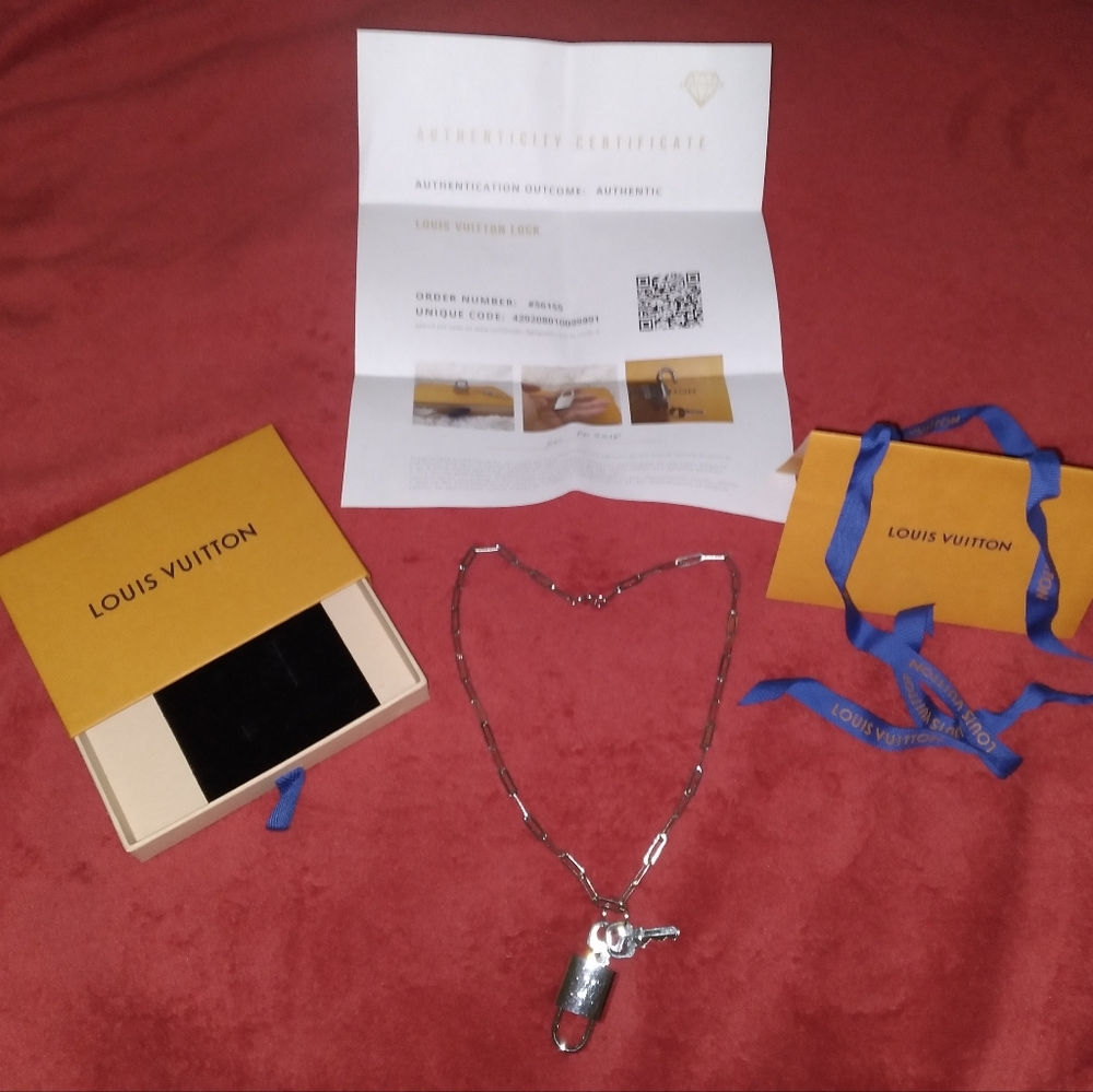 RARE NEW #448 Authenticated LV Palladium SILVER Lock, Keys and Chain
